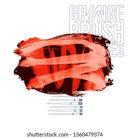 Red brush stroke and texture. Grunge vector abstract hand - painted element. Underline and border design.