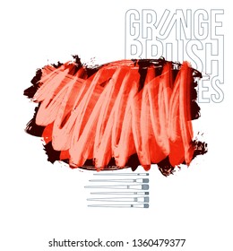 Red brush stroke and texture. Grunge vector abstract hand - painted element. Underline and border design.