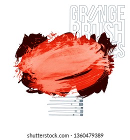 Red brush stroke and texture. Grunge vector abstract hand - painted element. Underline and border design.