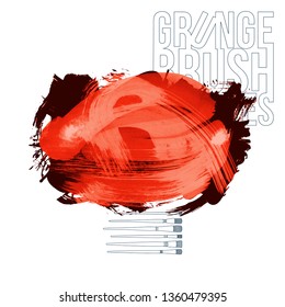 Red brush stroke and texture. Grunge vector abstract hand - painted element. Underline and border design.