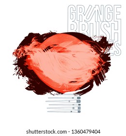 Red brush stroke and texture. Grunge vector abstract hand - painted element. Underline and border design.