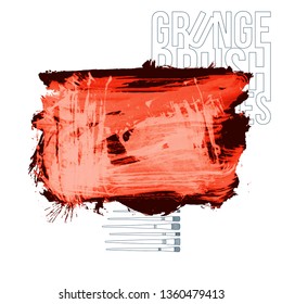 Red brush stroke and texture. Grunge vector abstract hand - painted element. Underline and border design.