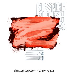Red brush stroke and texture. Grunge vector abstract hand - painted element. Underline and border design.
