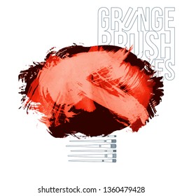 Red brush stroke and texture. Grunge vector abstract hand - painted element. Underline and border design.
