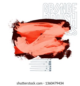 Red brush stroke and texture. Grunge vector abstract hand - painted element. Underline and border design.