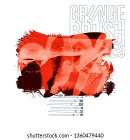Red brush stroke and texture. Grunge vector abstract hand - painted element. Underline and border design.