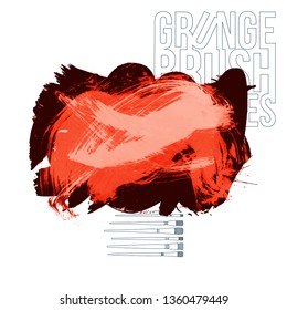 Red brush stroke and texture. Grunge vector abstract hand - painted element. Underline and border design.