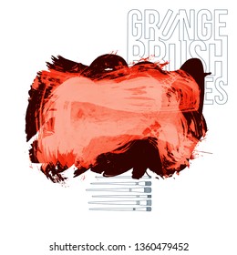 Red brush stroke and texture. Grunge vector abstract hand - painted element. Underline and border design.