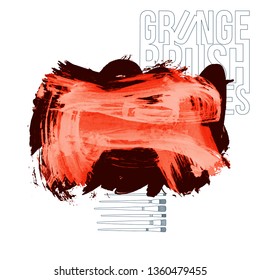 Red brush stroke and texture. Grunge vector abstract hand - painted element. Underline and border design.