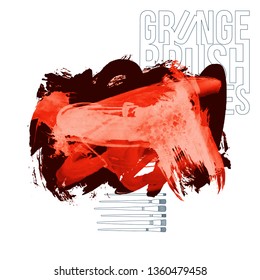 Red brush stroke and texture. Grunge vector abstract hand - painted element. Underline and border design.