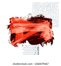 Red brush stroke and texture. Grunge vector abstract hand - painted element. Underline and border design.