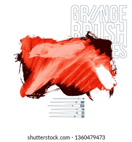 Red brush stroke and texture. Grunge vector abstract hand - painted element. Underline and border design.