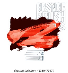 Red brush stroke and texture. Grunge vector abstract hand - painted element. Underline and border design.