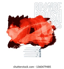 Red brush stroke and texture. Grunge vector abstract hand - painted element. Underline and border design.