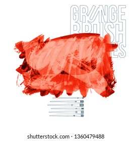 Red brush stroke and texture. Grunge vector abstract hand - painted element. Underline and border design.