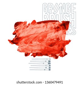 Red brush stroke and texture. Grunge vector abstract hand - painted element. Underline and border design.