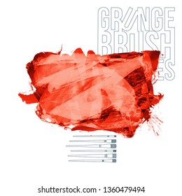 Red brush stroke and texture. Grunge vector abstract hand - painted element. Underline and border design.