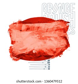 Red brush stroke and texture. Grunge vector abstract hand - painted element. Underline and border design.