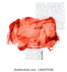 Red brush stroke and texture. Grunge vector abstract hand - painted element. Underline and border design.