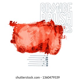 Red brush stroke and texture. Grunge vector abstract hand - painted element. Underline and border design.