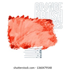 Red brush stroke and texture. Grunge vector abstract hand - painted element. Underline and border design.