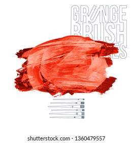 Red brush stroke and texture. Grunge vector abstract hand - painted element. Underline and border design.