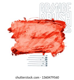 Red brush stroke and texture. Grunge vector abstract hand - painted element. Underline and border design.