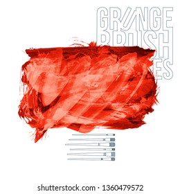 Red brush stroke and texture. Grunge vector abstract hand - painted element. Underline and border design.