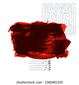Red brush stroke and texture. Grunge vector abstract hand - painted element. Underline and border design.