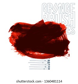 Red brush stroke and texture. Grunge vector abstract hand - painted element. Underline and border design.
