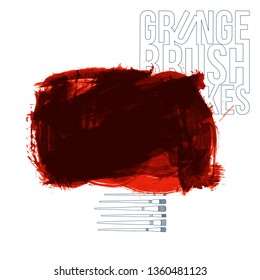 Red brush stroke and texture. Grunge vector abstract hand - painted element. Underline and border design.