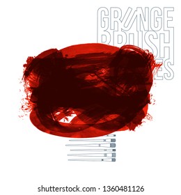 Red brush stroke and texture. Grunge vector abstract hand - painted element. Underline and border design.