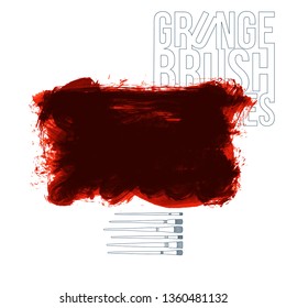 Red brush stroke and texture. Grunge vector abstract hand - painted element. Underline and border design.