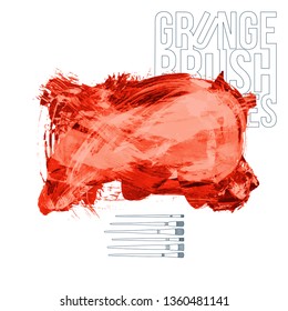 Red brush stroke and texture. Grunge vector abstract hand - painted element. Underline and border design.
