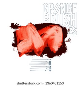 Red brush stroke and texture. Grunge vector abstract hand - painted element. Underline and border design.