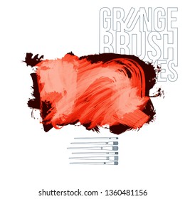 Red brush stroke and texture. Grunge vector abstract hand - painted element. Underline and border design.