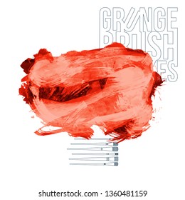 Red brush stroke and texture. Grunge vector abstract hand - painted element. Underline and border design.