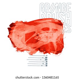 Red brush stroke and texture. Grunge vector abstract hand - painted element. Underline and border design.