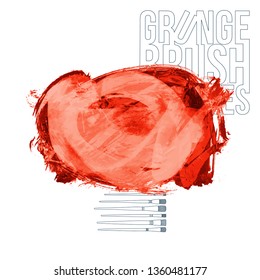 Red brush stroke and texture. Grunge vector abstract hand - painted element. Underline and border design.
