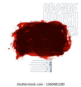 Red brush stroke and texture. Grunge vector abstract hand - painted element. Underline and border design.