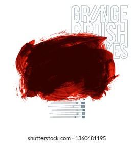 Red brush stroke and texture. Grunge vector abstract hand - painted element. Underline and border design.