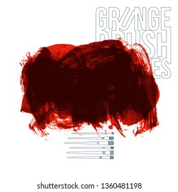 Red brush stroke and texture. Grunge vector abstract hand - painted element. Underline and border design.