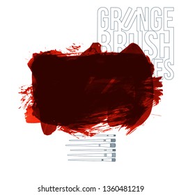 Red brush stroke and texture. Grunge vector abstract hand - painted element. Underline and border design.