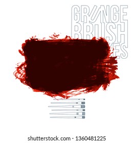 Red brush stroke and texture. Grunge vector abstract hand - painted element. Underline and border design.