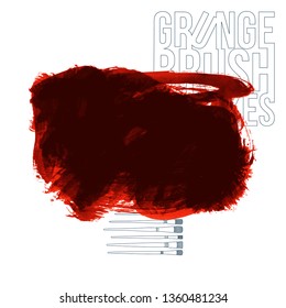 Red brush stroke and texture. Grunge vector abstract hand - painted element. Underline and border design.