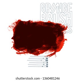 Red brush stroke and texture. Grunge vector abstract hand - painted element. Underline and border design.