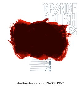 Red brush stroke and texture. Grunge vector abstract hand - painted element. Underline and border design.