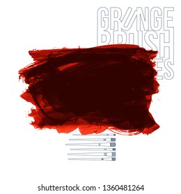 Red brush stroke and texture. Grunge vector abstract hand - painted element. Underline and border design.