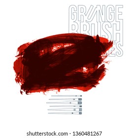 Red brush stroke and texture. Grunge vector abstract hand - painted element. Underline and border design.