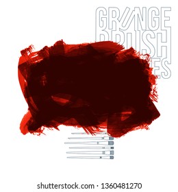 Red brush stroke and texture. Grunge vector abstract hand - painted element. Underline and border design.